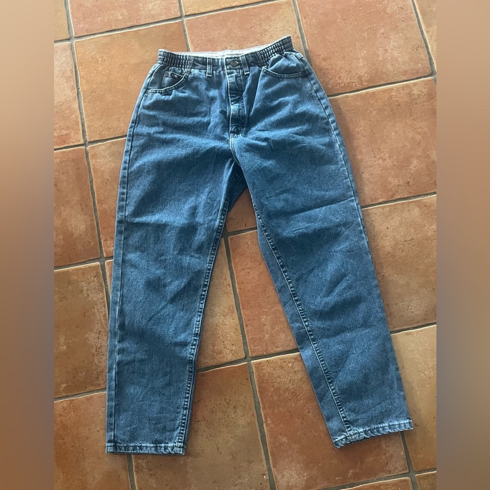 Vintage 80s 90s Lee 28x28 Hi Rise Mom Jeans Tapered Leg Elastic Waist USA Denim